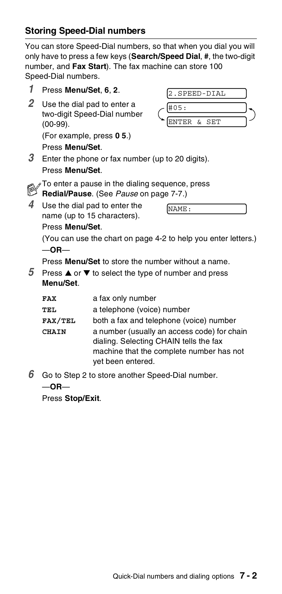 Storing speed-dial numbers, Storing speed-dial numbers -2 | Brother FAX-575 User Manual | Page 71 / 114