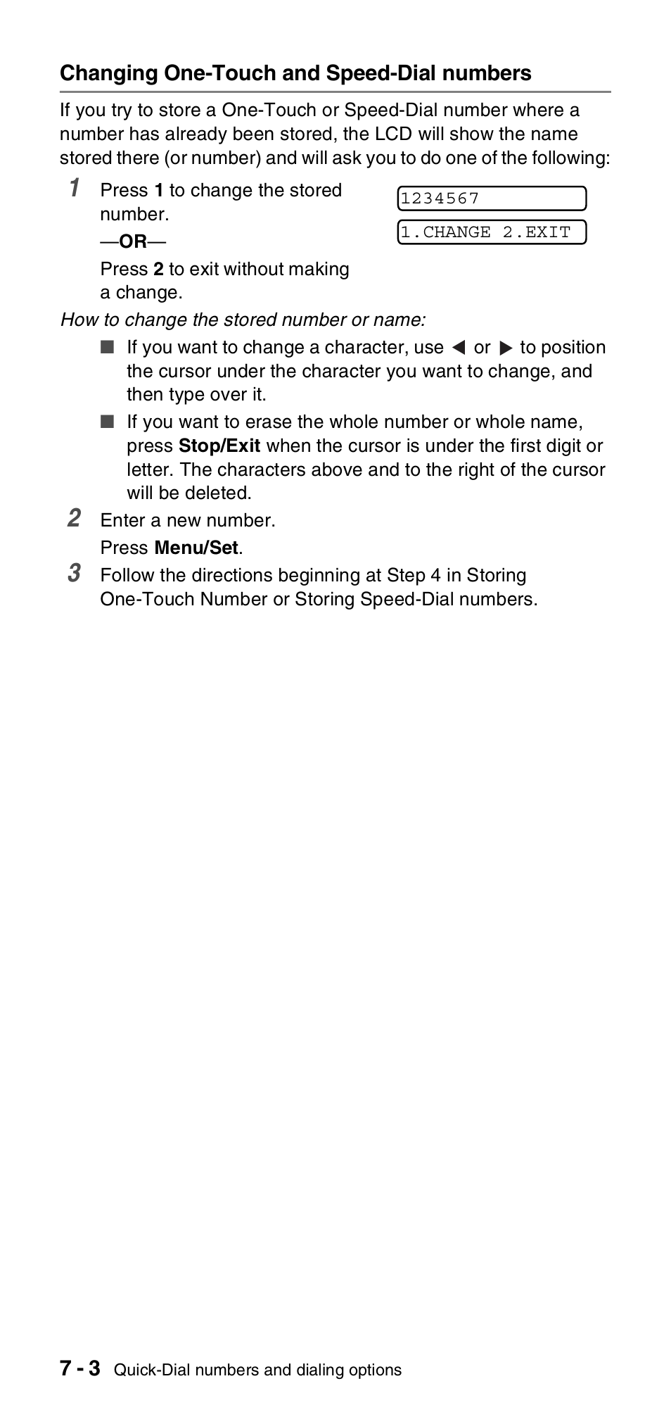 Changing one-touch and speed-dial numbers, Changing one-touch and speed-dial numbers -3 | Brother FAX-575 User Manual | Page 72 / 114