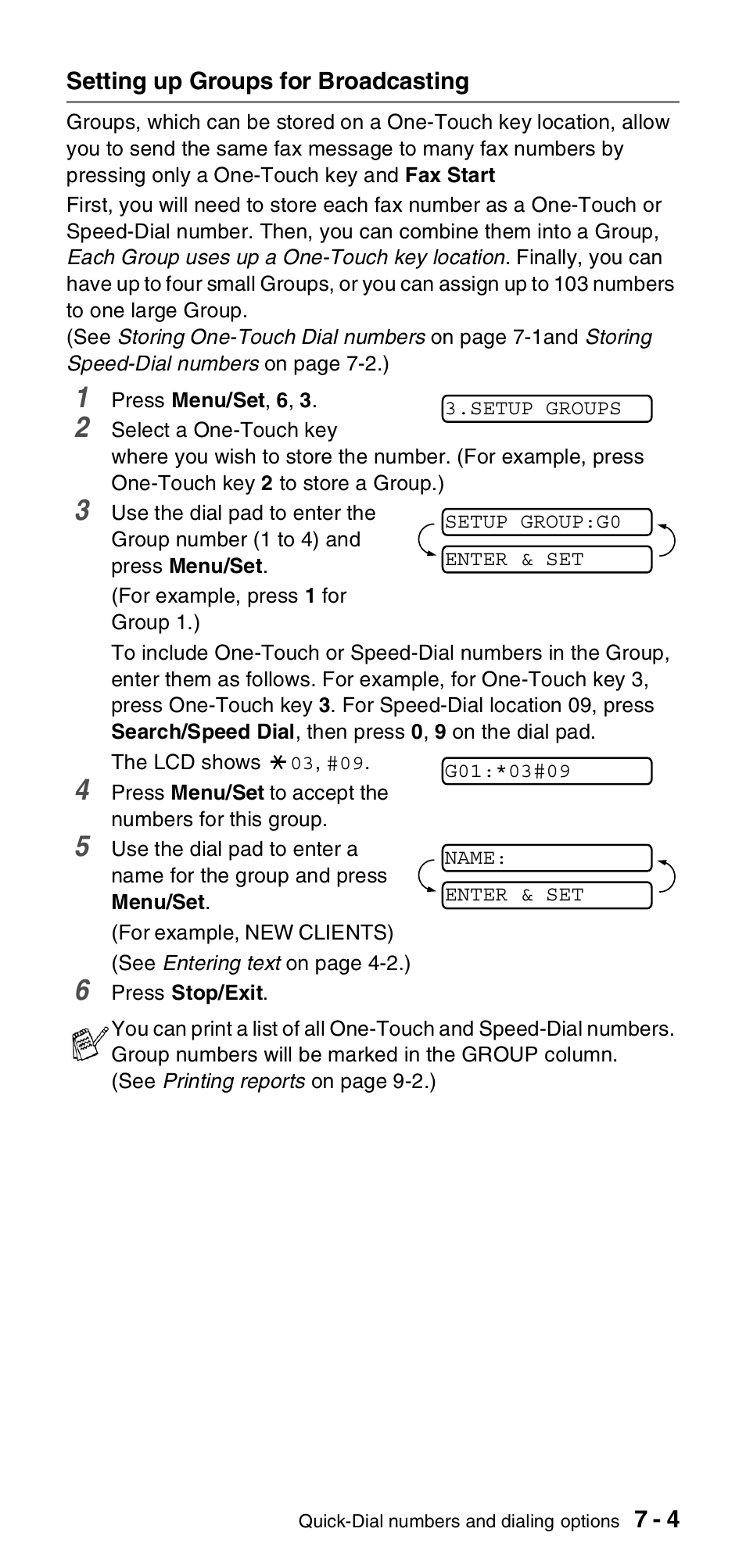 Setting up groups for broadcasting, Setting up groups for broadcasting -4 | Brother FAX-575 User Manual | Page 73 / 114