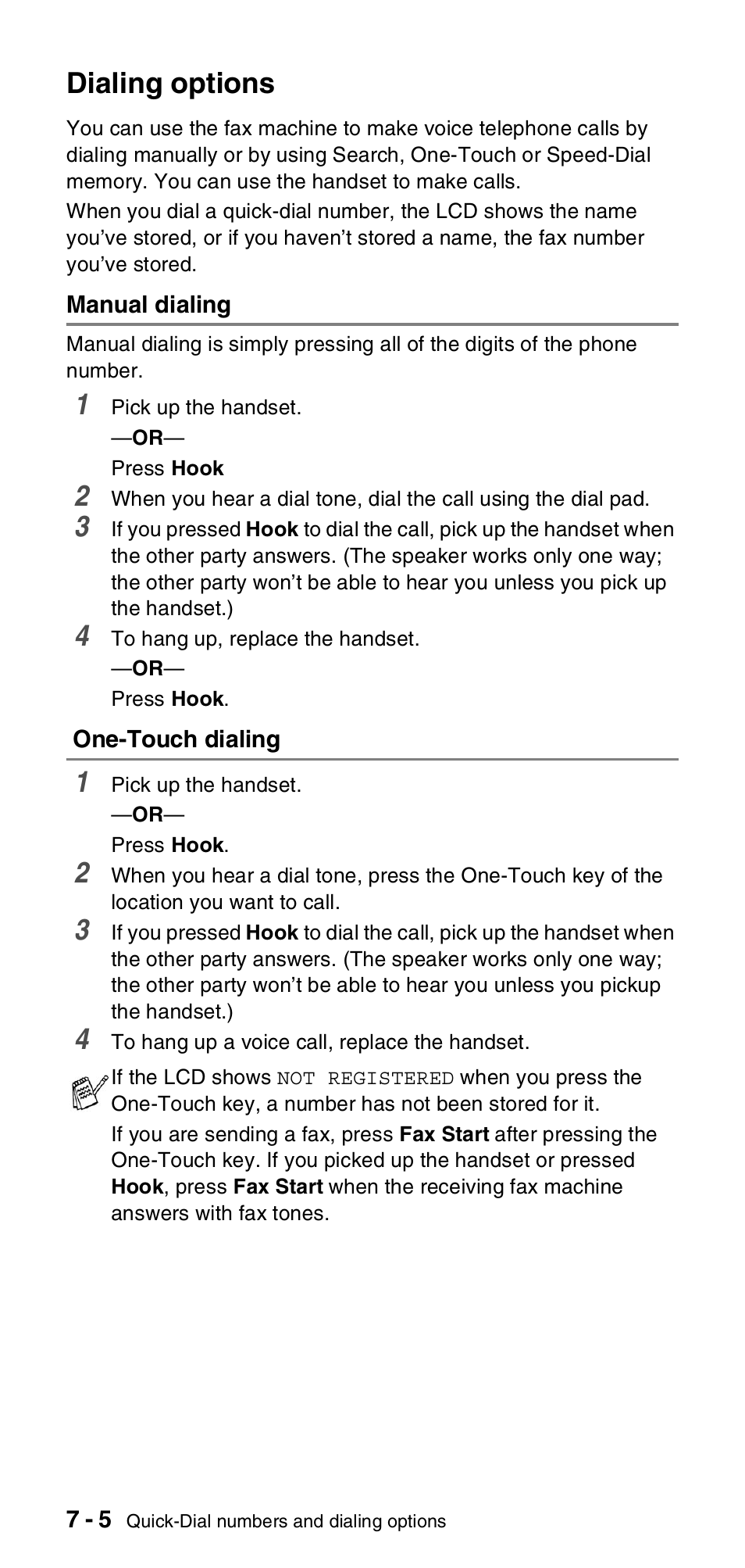 Dialing options, Manual dialing, One-touch dialing | Dialing options -5, Manual dialing -5 one-touch dialing -5 | Brother FAX-575 User Manual | Page 74 / 114