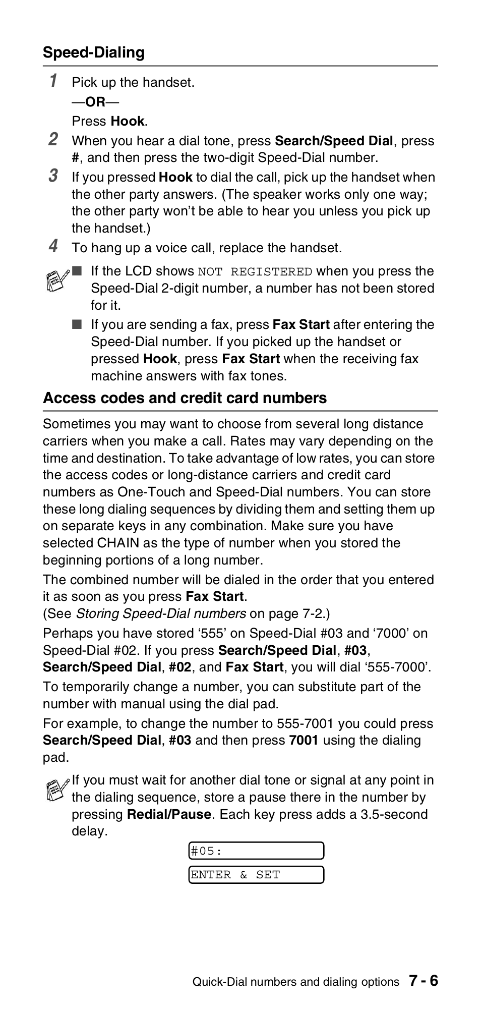 Speed-dialing, Access codes and credit card numbers | Brother FAX-575 User Manual | Page 75 / 114