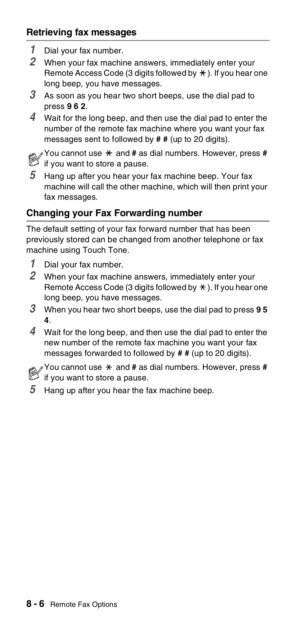 Retrieving fax messages, Changing your fax forwarding number | Brother FAX-575 User Manual | Page 82 / 114