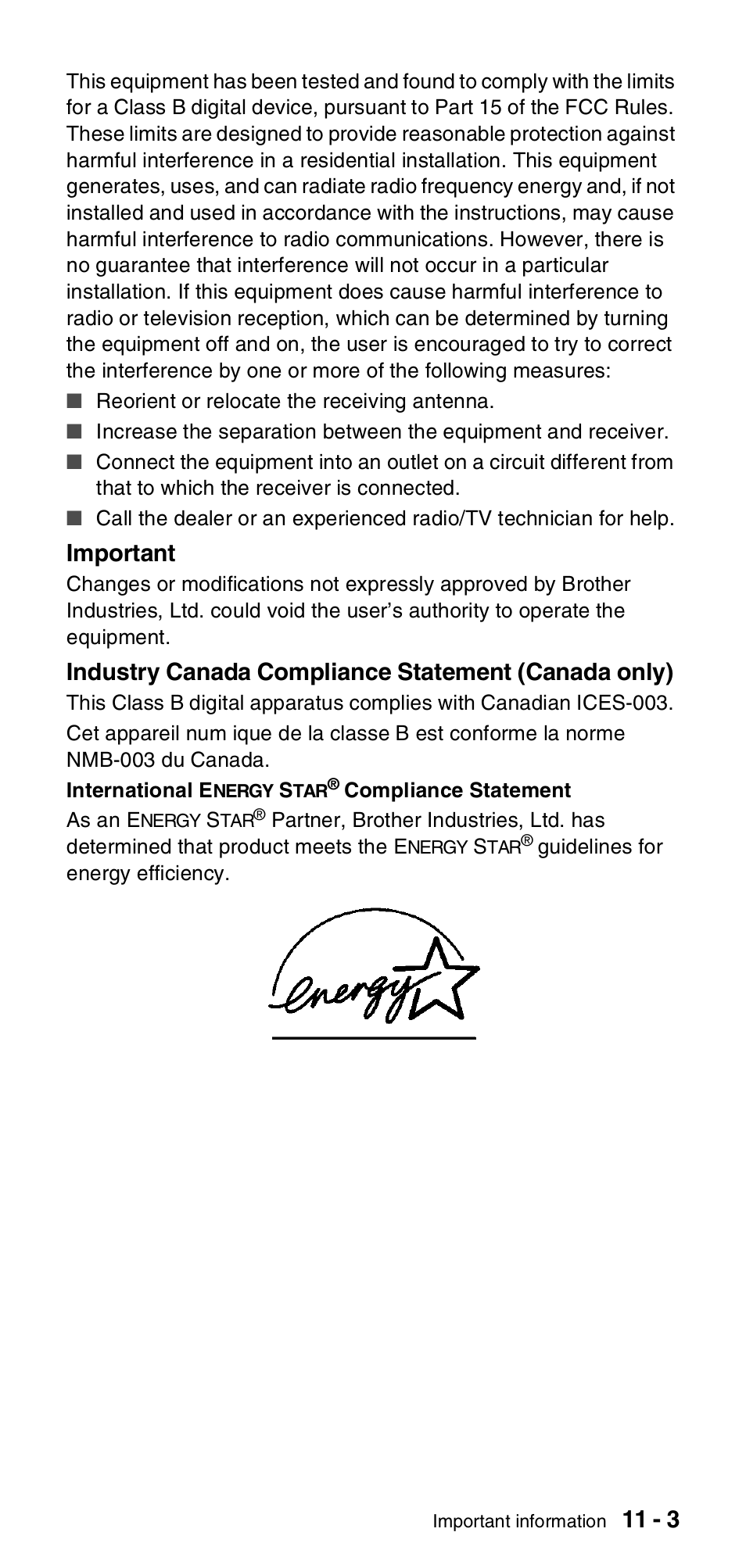 Important, Industry canada compliance statement (canada only) | Brother FAX-575 User Manual | Page 89 / 114