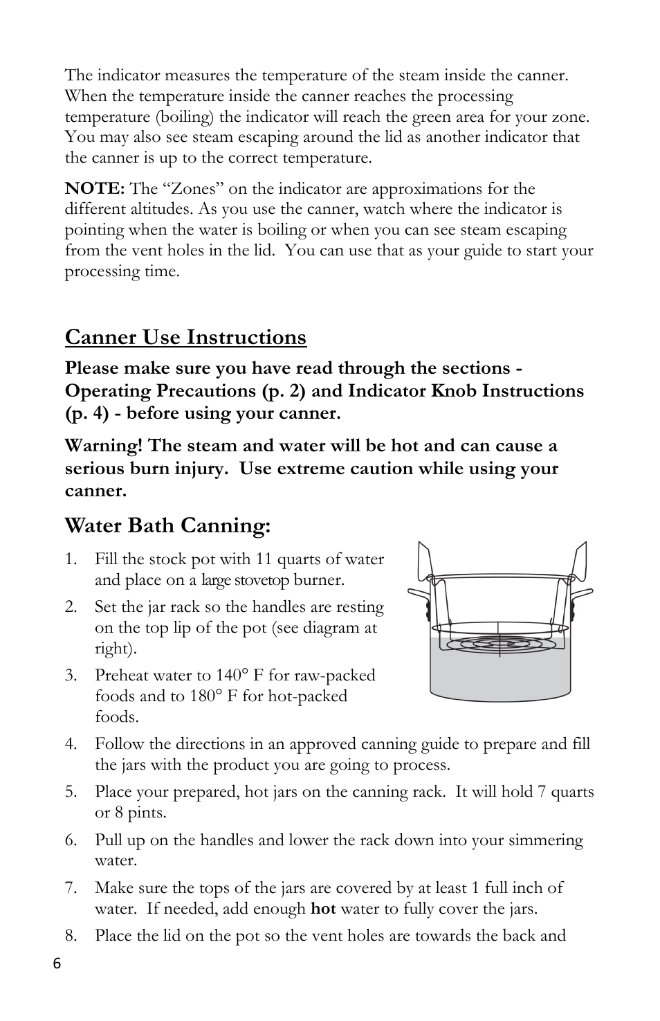 Canner use instructions, Water bath canning | Victorio VKP1145 Aluminum Canner User Manual | Page 8 / 20