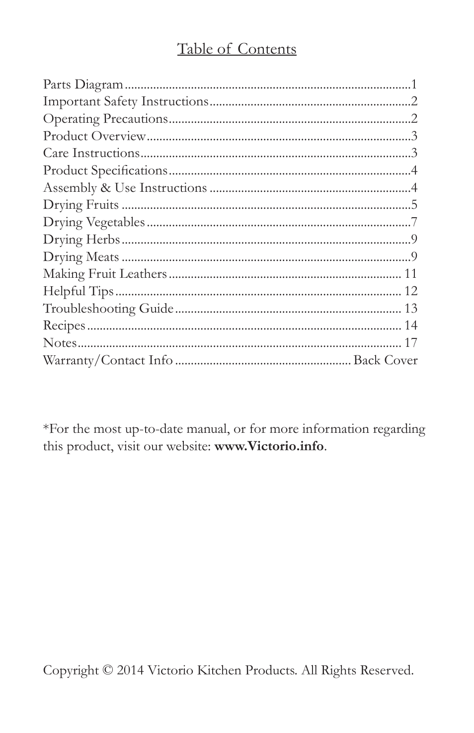 Victorio VKP1006 Food Dehydrator User Manual | Page 2 / 20