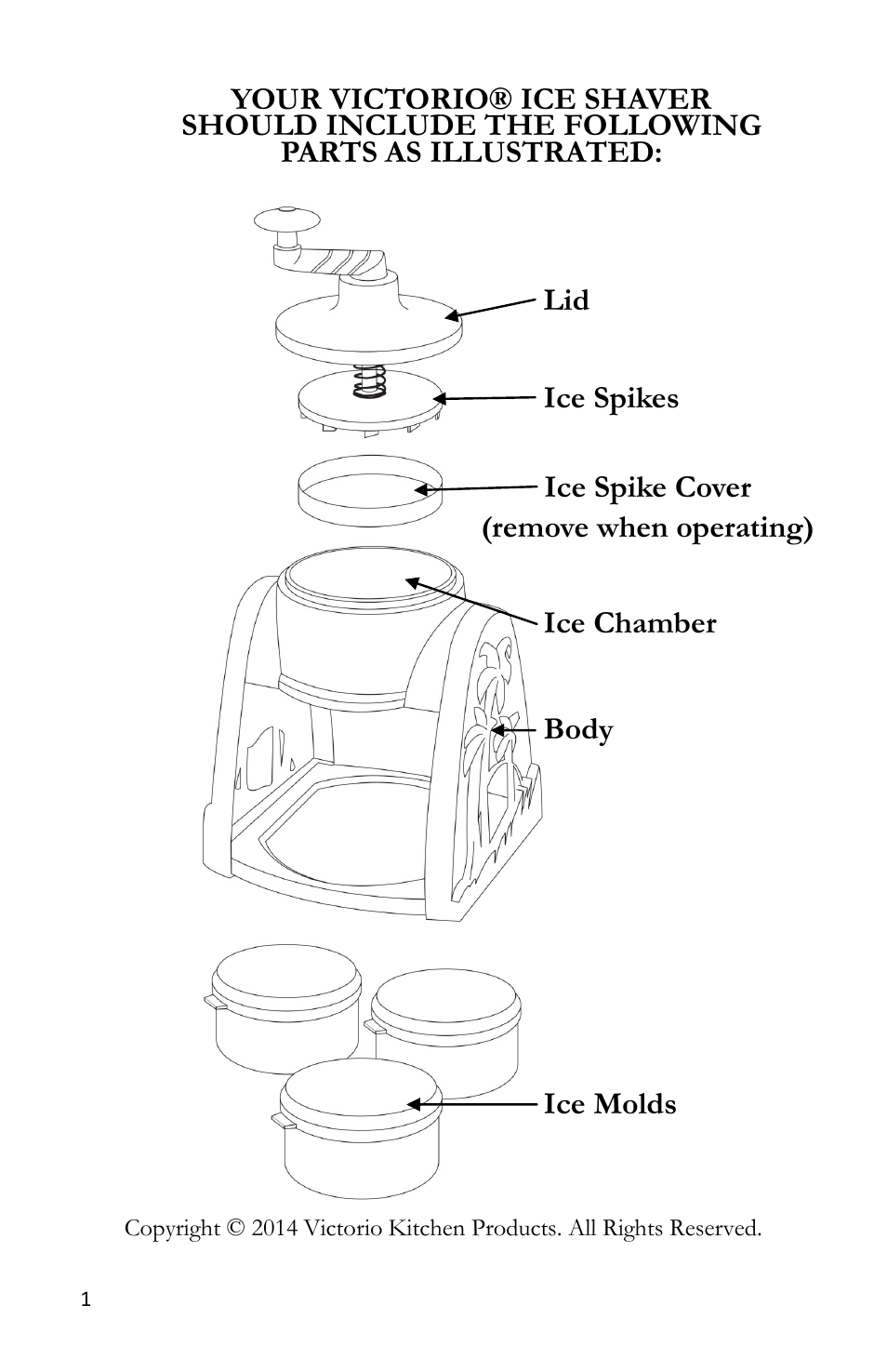 Victorio VKP1101 Hand Crank Ice Shaver User Manual | Page 2 / 8