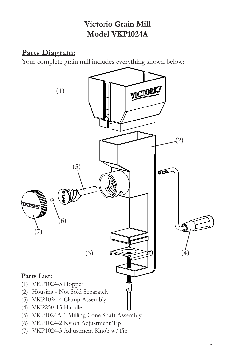 Victorio grain mill model vkp1024a parts diagram | Victorio VKP1024A Deluxe Grain Mill User Manual | Page 3 / 20