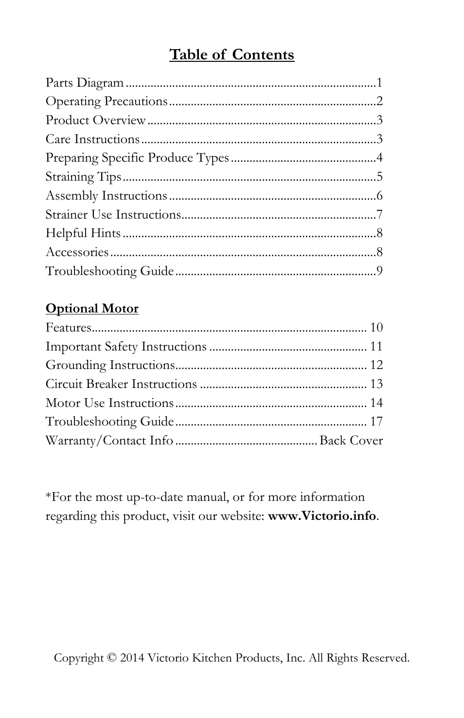 Victorio VKP250 Food Strainer User Manual | Page 2 / 20