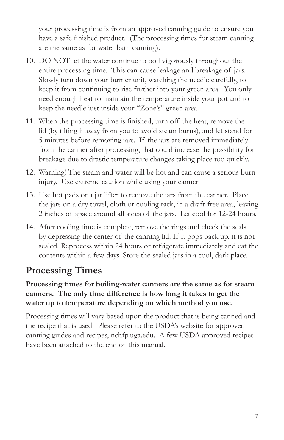 Processing times | Victorio VKP1054 Steam Canner User Manual | Page 9 / 16