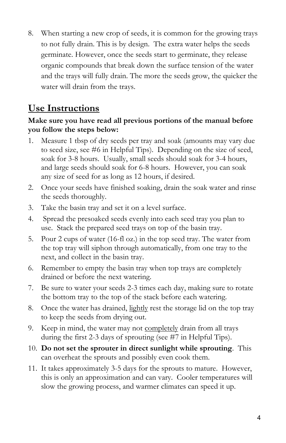 Use instructions | Victorio VKP1014 4-Tray Sproute User Manual | Page 5 / 8