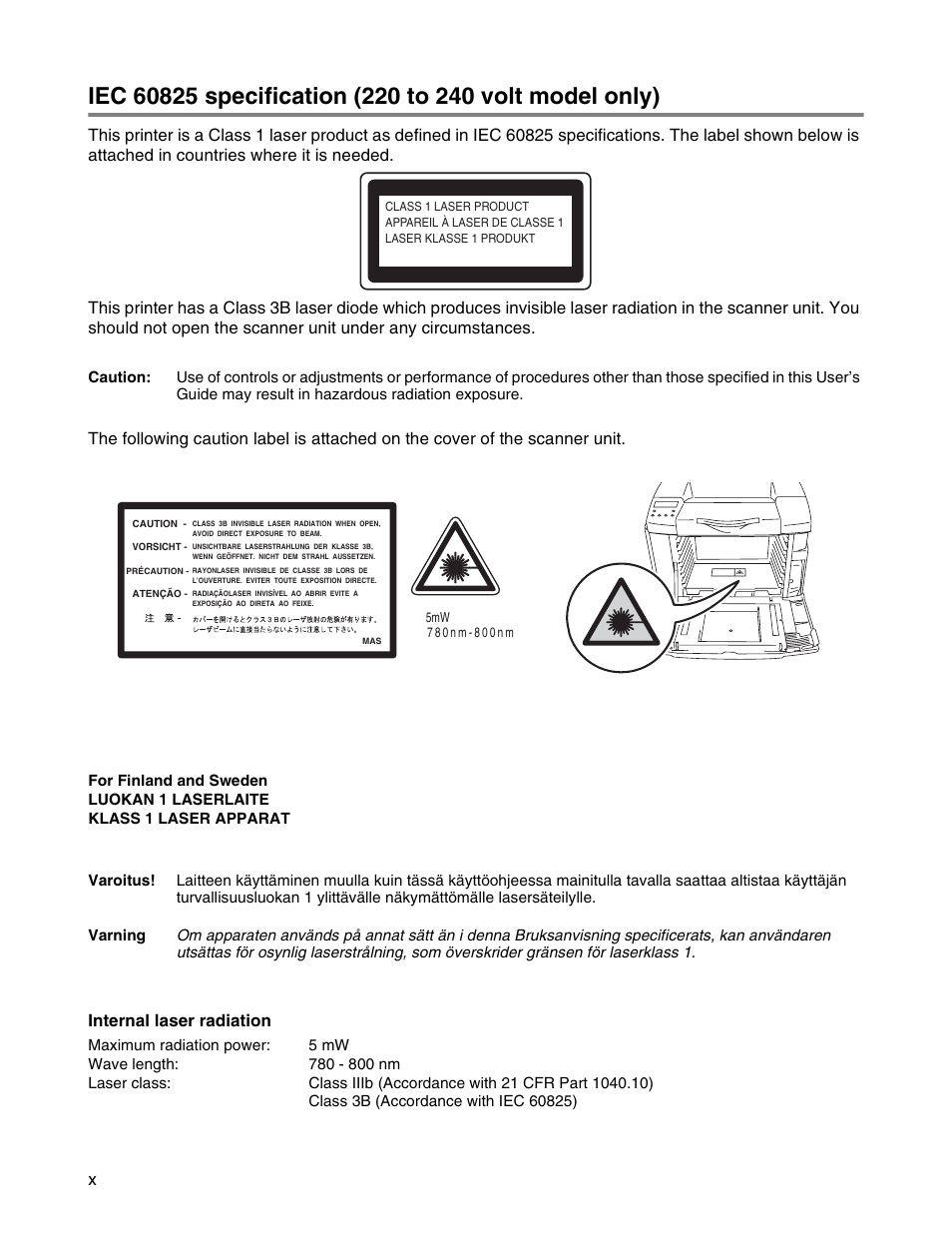 Internal laser radiation | Brother HL 2700CN User Manual | Page 11 / 162