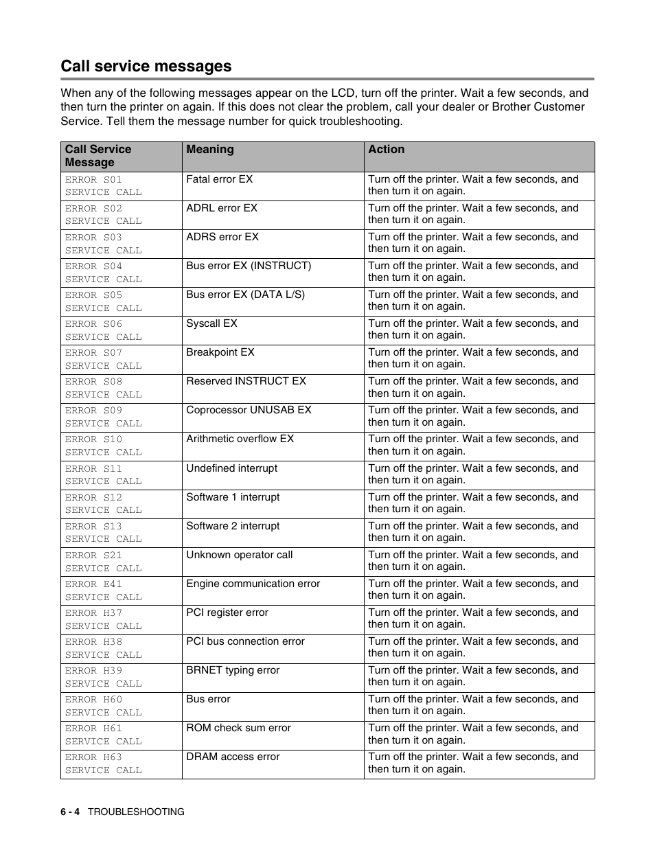 Call service messages, Call service messages -4 | Brother HL 2700CN User Manual | Page 137 / 162