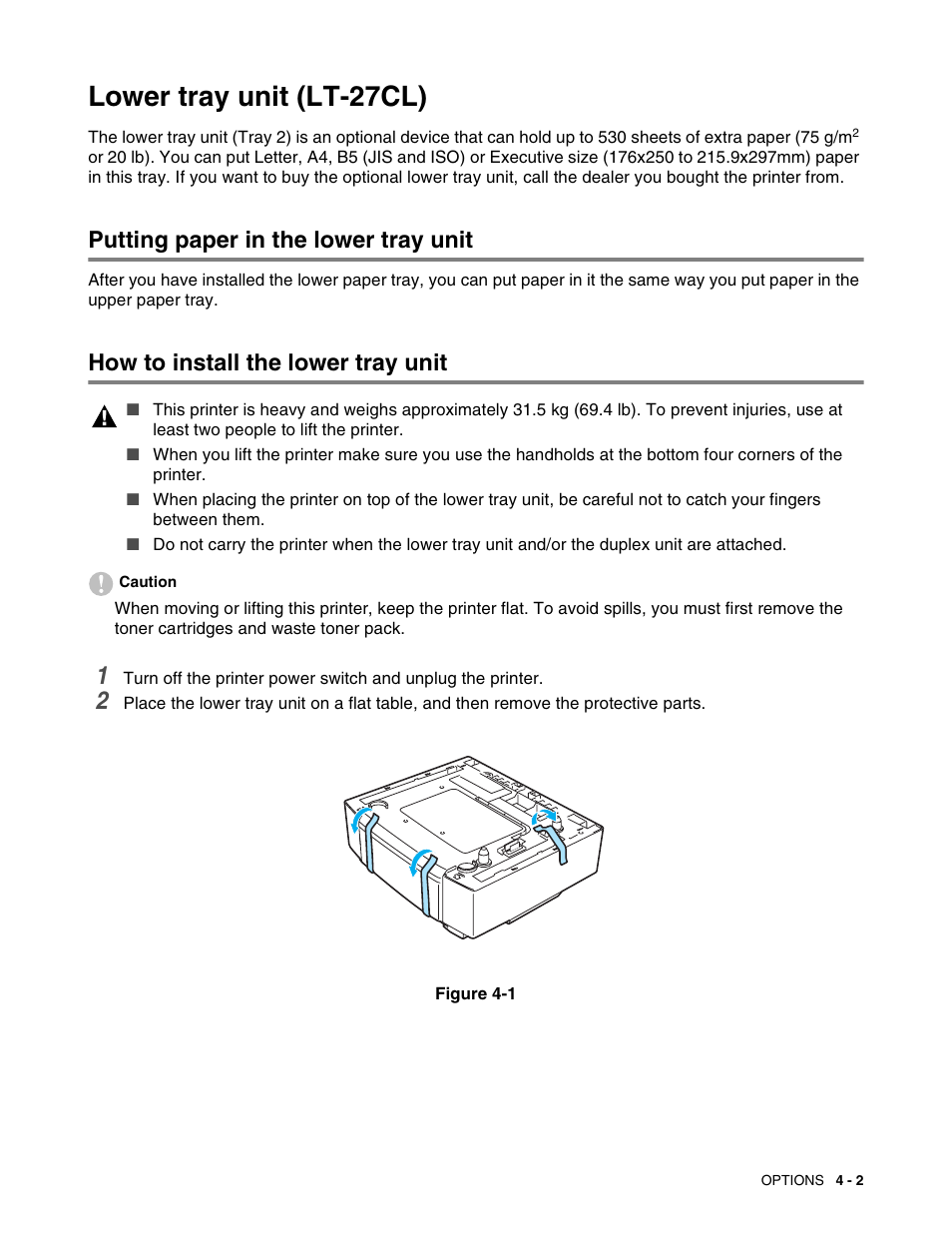 Lower tray unit (lt-27cl), Putting paper in the lower tray unit, How to install the lower tray unit | Lower tray unit (lt-27cl) -2 | Brother HL 2700CN User Manual | Page 90 / 162