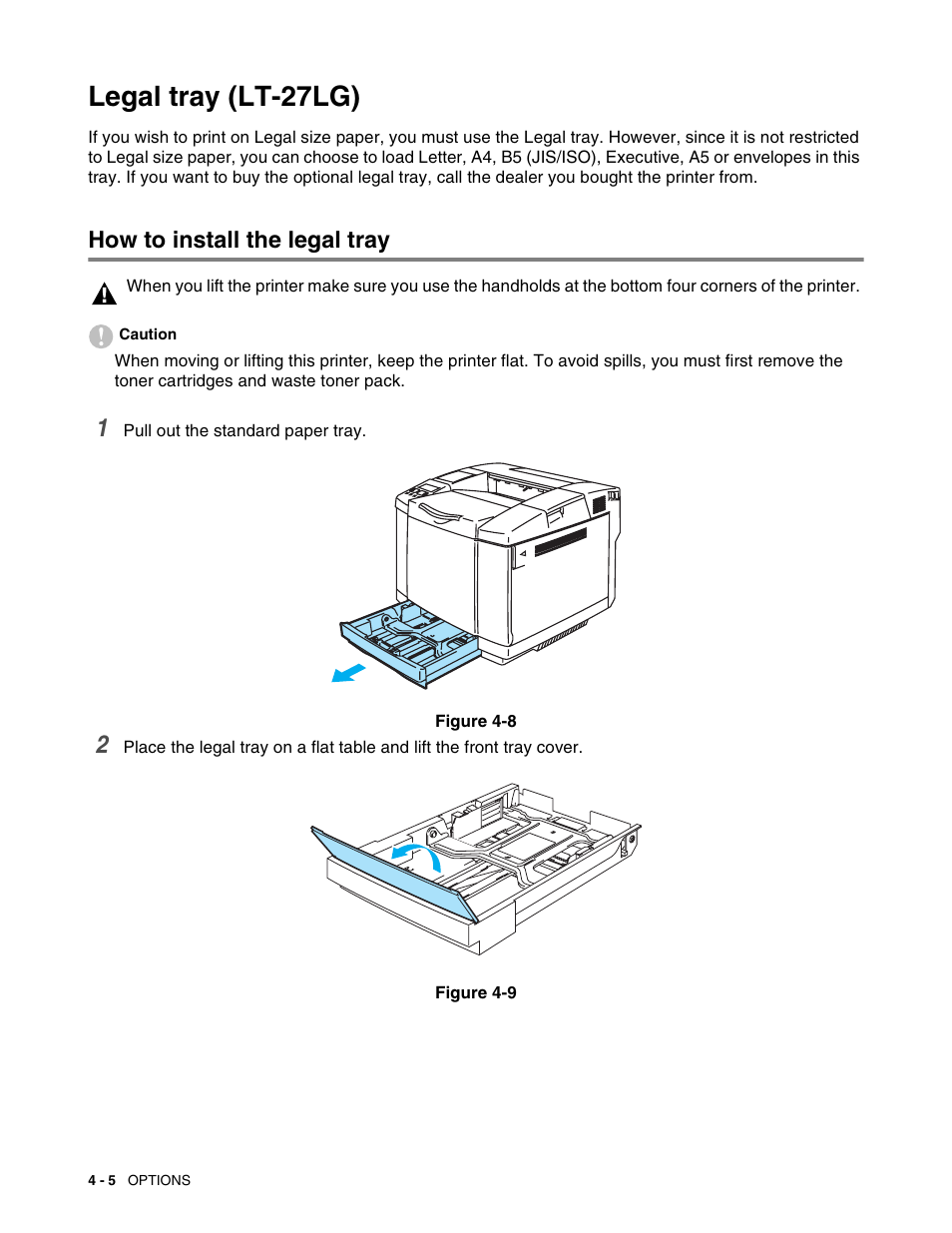 Legal tray (lt-27lg), How to install the legal tray, Legal tray (lt-27lg) -5 | How to install the legal tray -5 | Brother HL 2700CN User Manual | Page 93 / 162