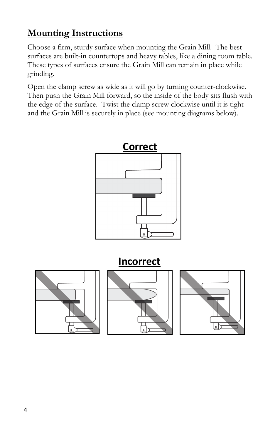 Incorrect correct, Mounting instructions | Victorio VKP1012 Grain Mill User Manual | Page 6 / 12