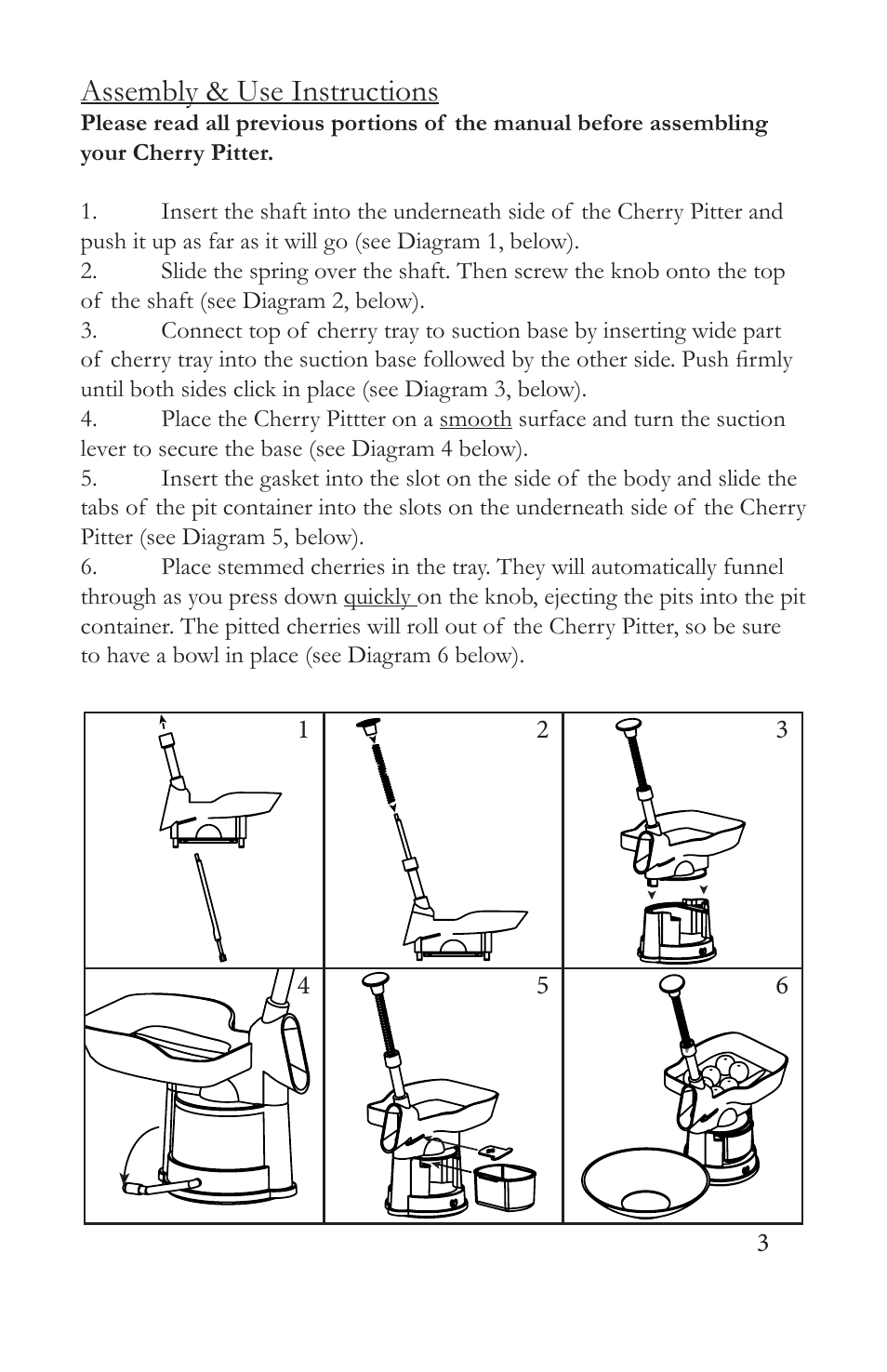 Assembly & use instructions | Victorio VKP1152 Cherry Stoner User Manual | Page 5 / 8