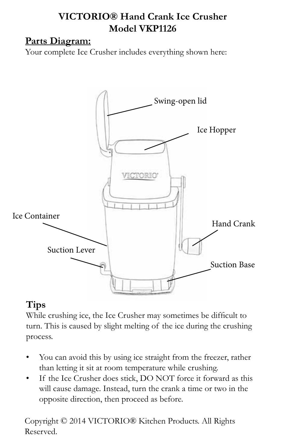 Tips | Victorio VKP1126 Ice Crusher User Manual | Page 2 / 4