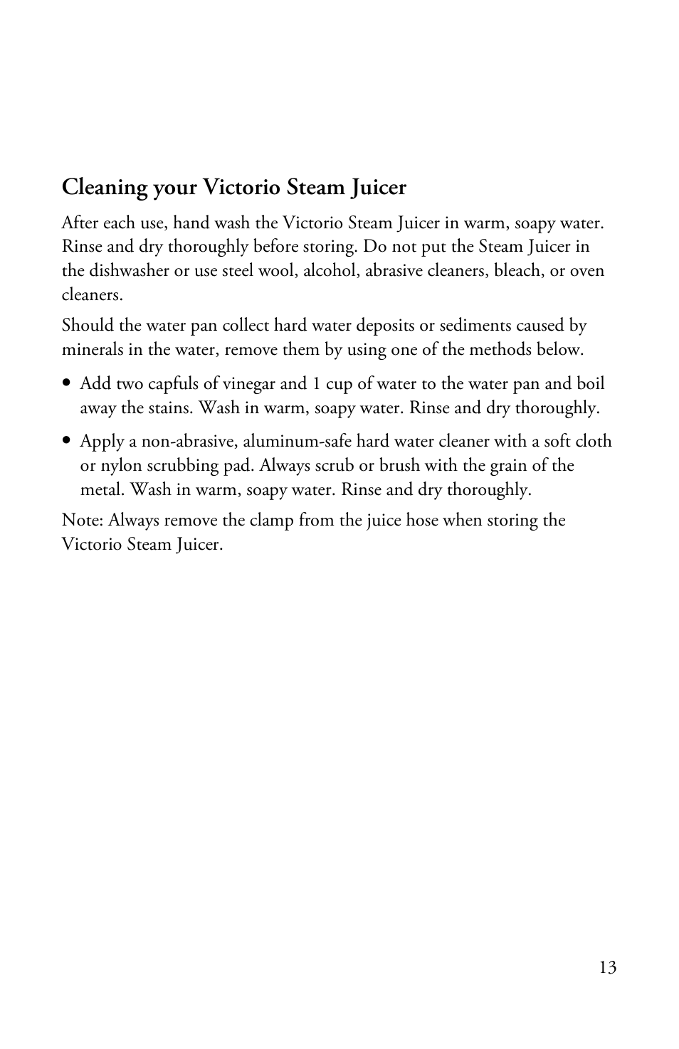 Cleaning your victorio steam juicer | Victorio VKP1148 Aluminum Steam Juicer (Glass Lid) User Manual | Page 15 / 16