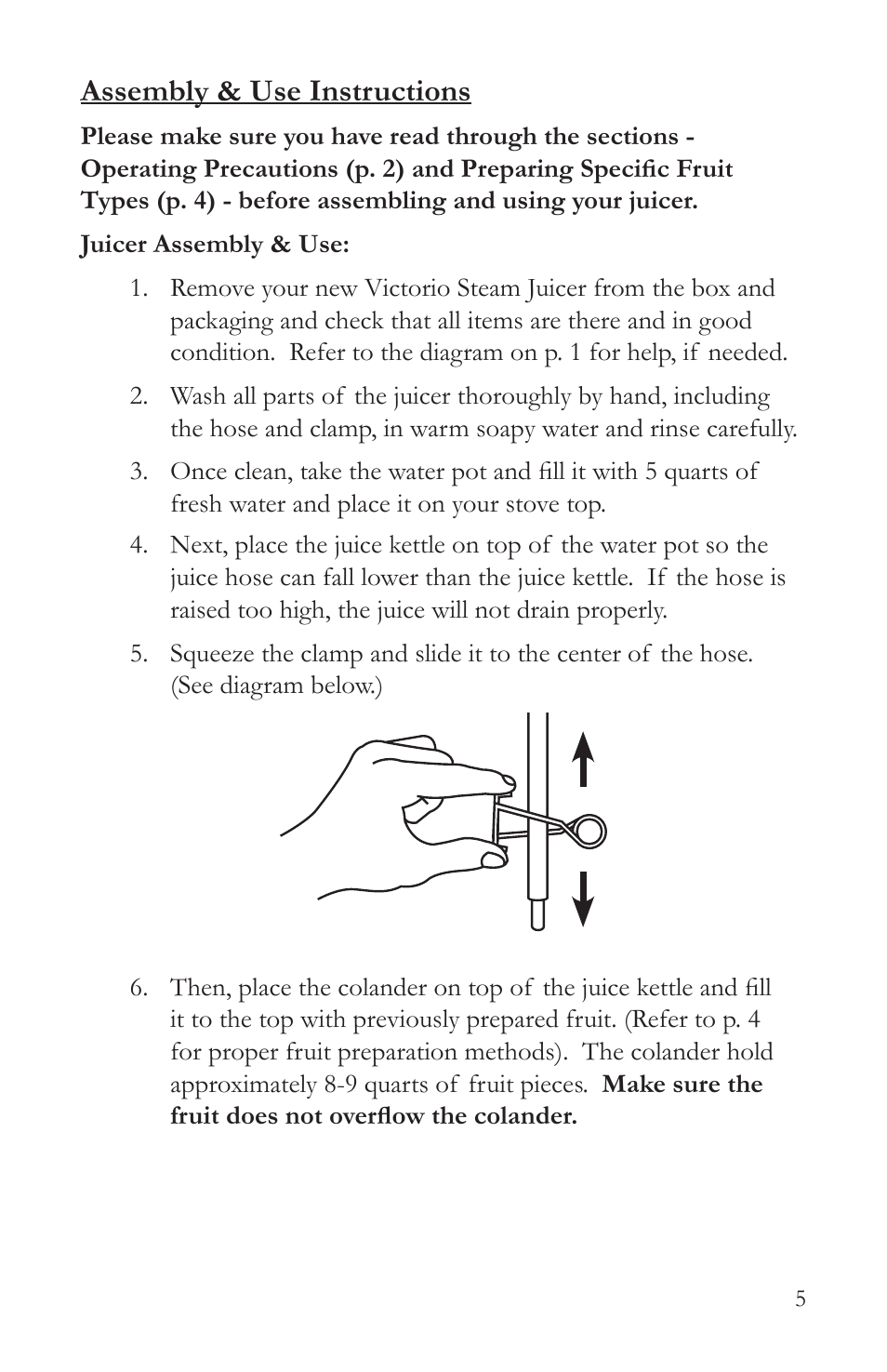 Assembly & use instructions | Victorio VKP1148 Aluminum Steam Juicer User Manual | Page 7 / 20