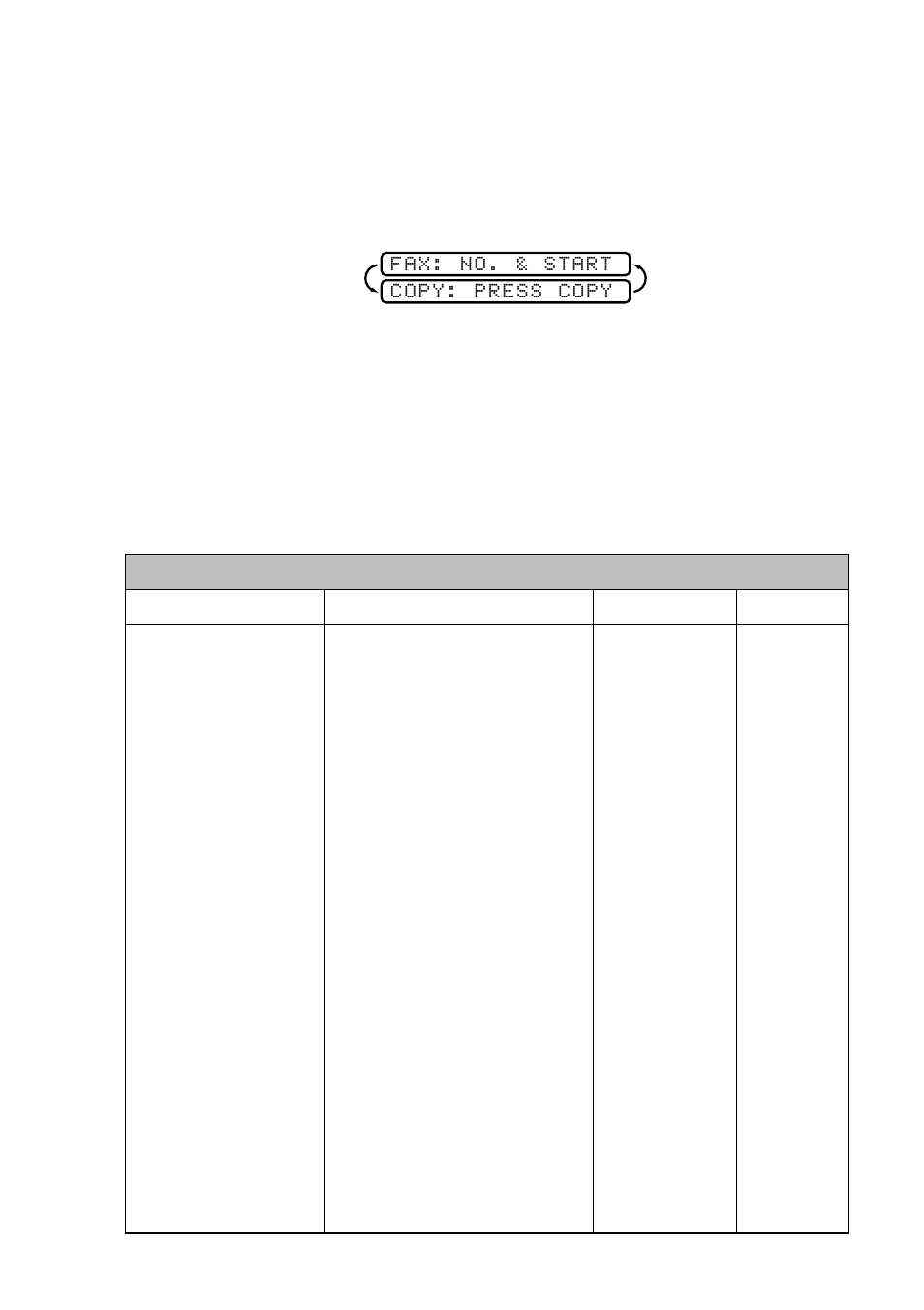 Alternating displays, Function selection table | Brother FAX 2600 User Manual | Page 37 / 136