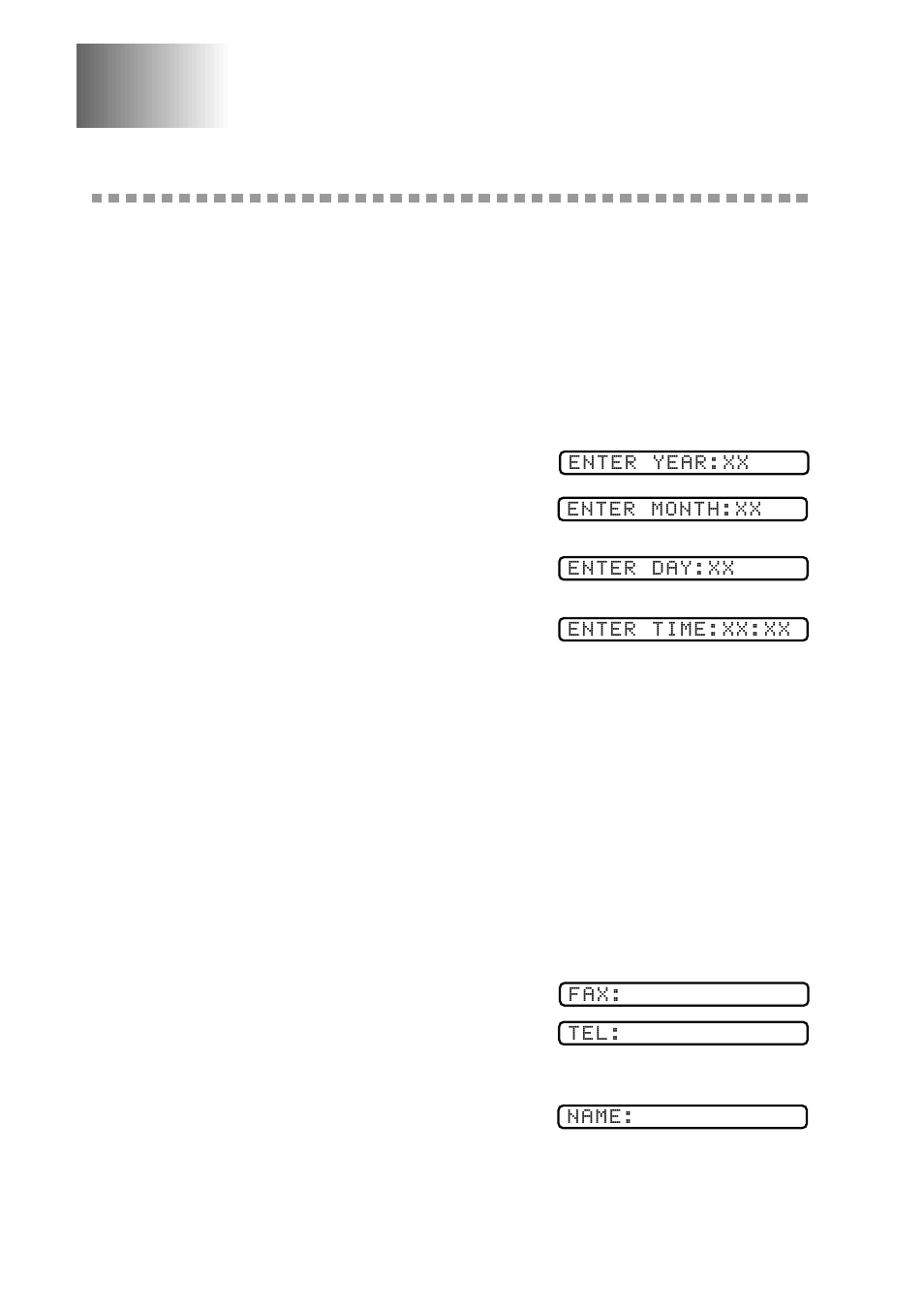 Initial setup, Getting started, Setting date and time | Setting station id, Initial setup -1, Getting started -1, Setting date and time -1 setting station id -1 | Brother FAX 2600 User Manual | Page 42 / 136