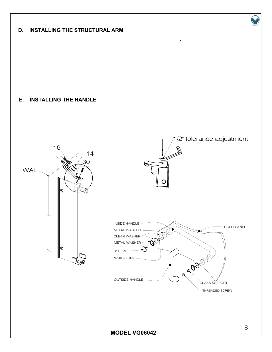 1/2" tolerance adjustment | Vigo VG06042A User Manual | Page 8 / 11