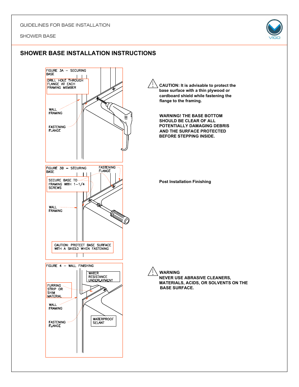 12 shower base installation instructions | Vigo VG06049 User Manual | Page 12 / 14