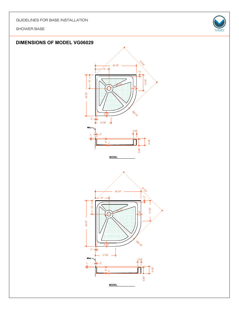 Model vg06029, Guidelines for base installation shower base | Vigo VG06049 User Manual | Page 4 / 14