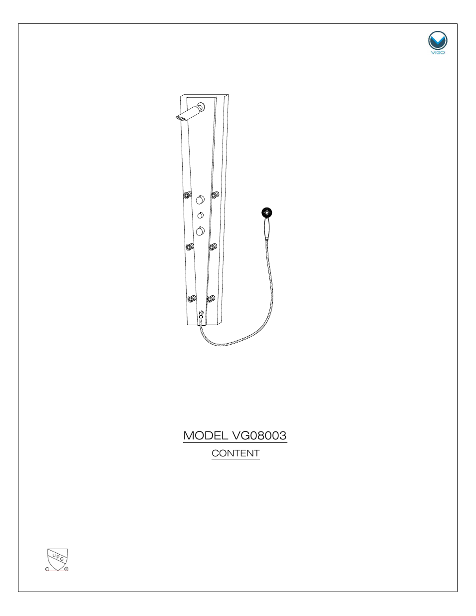 Vigo VG08003 User Manual | 10 pages