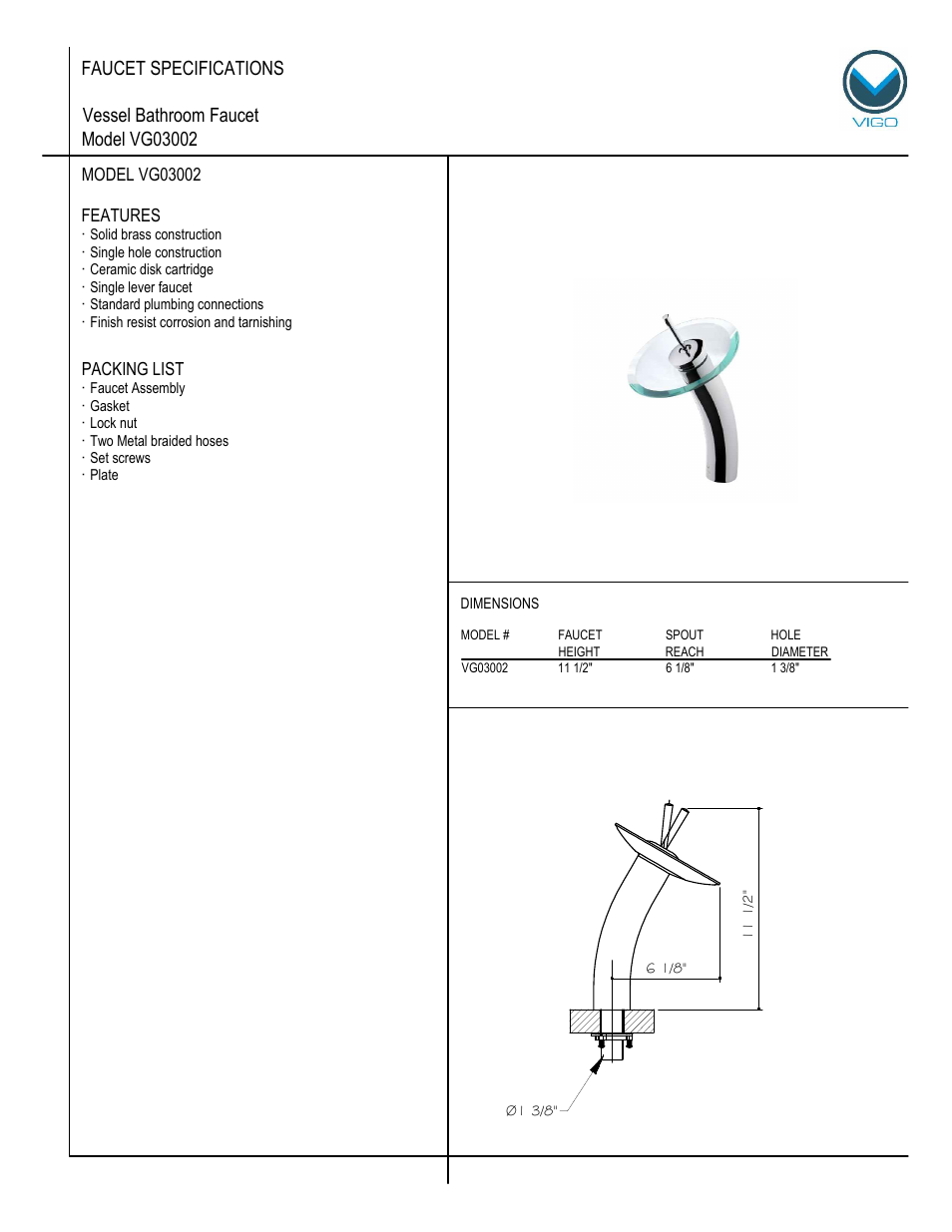 Vigo VG03002 User Manual | 5 pages