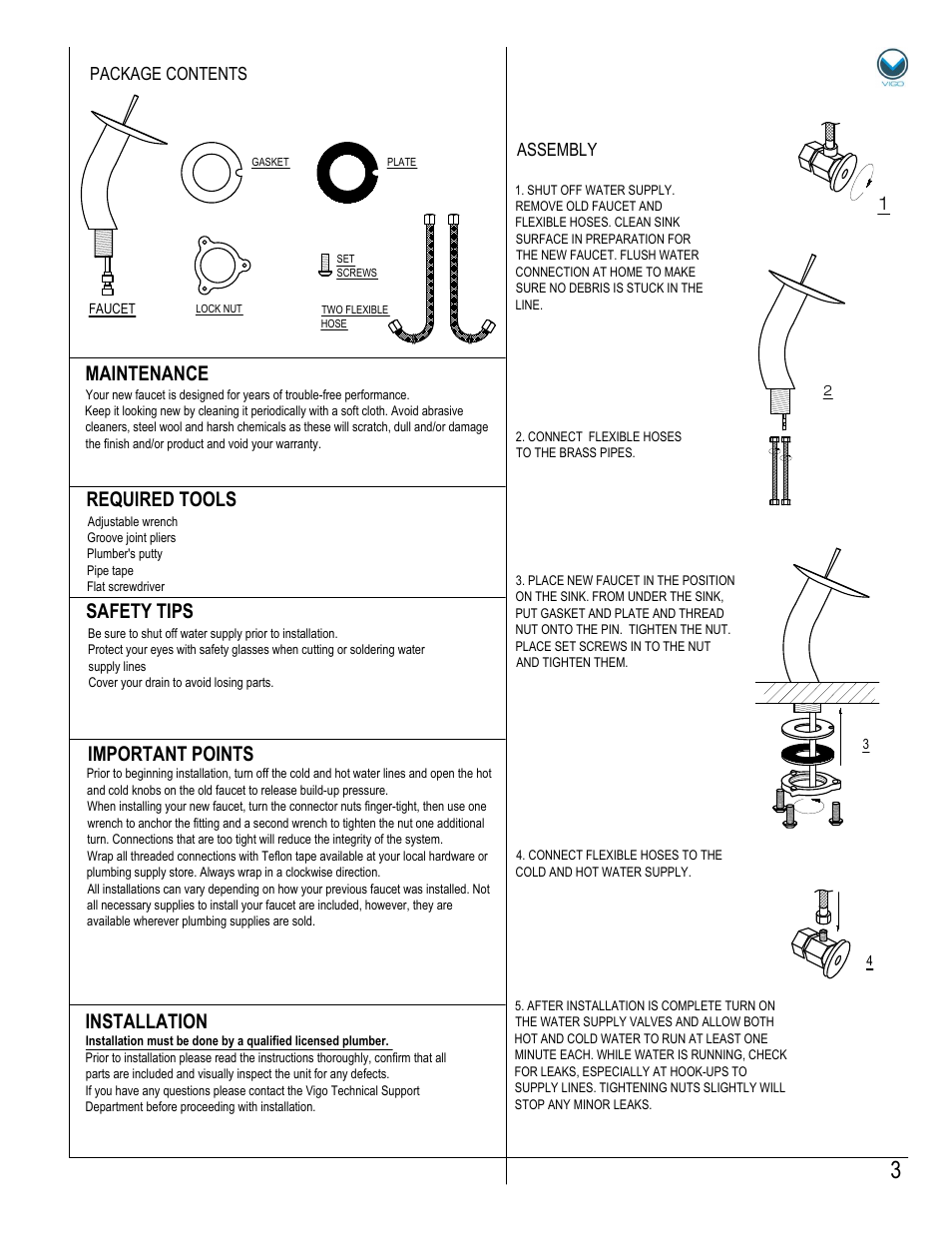 1assembly package contents | Vigo VG03002 User Manual | Page 3 / 5