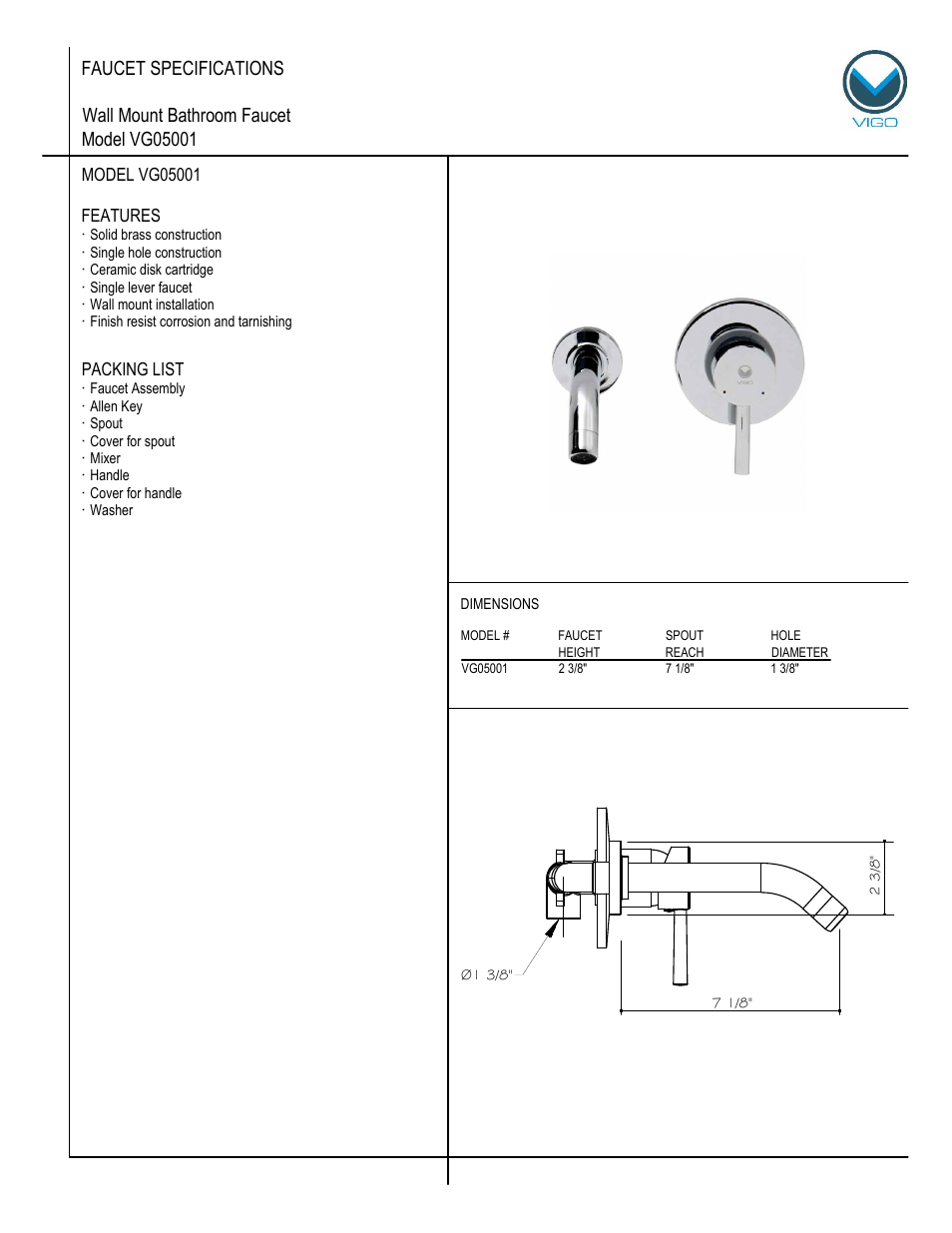 Vigo VG05001 User Manual | 5 pages