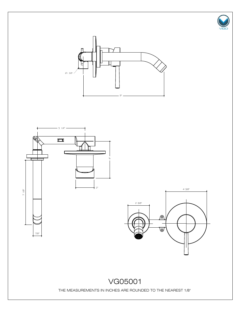 Top view front view side view 2 | Vigo VG05001 User Manual | Page 2 / 5