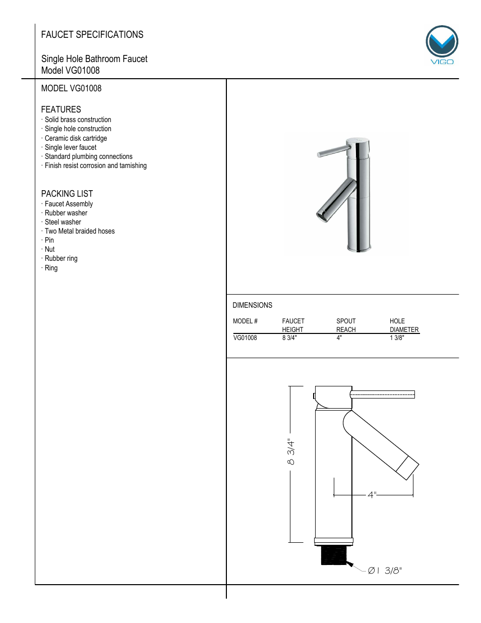 Vigo VG01008 User Manual | 5 pages