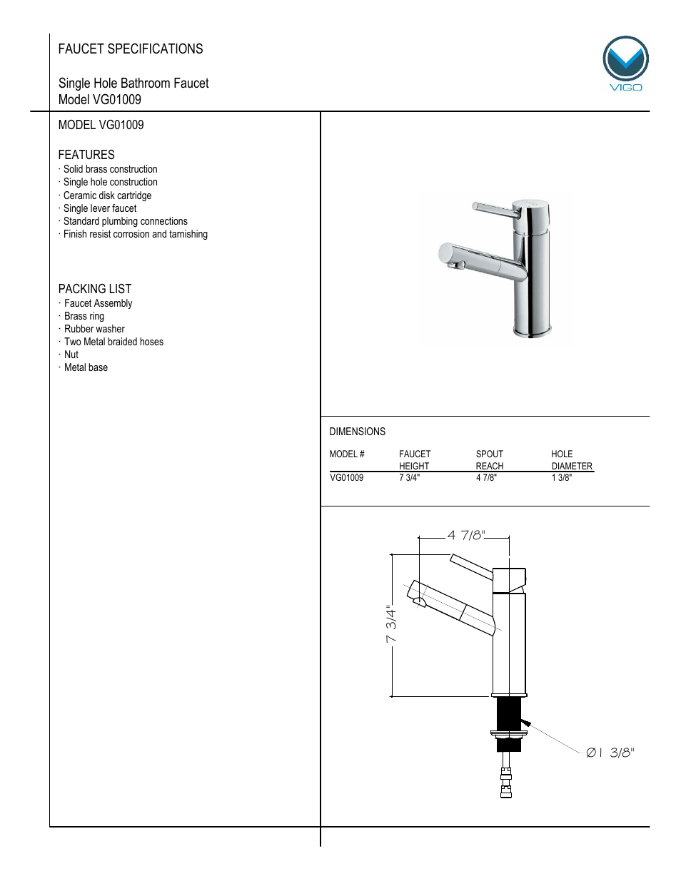 Vigo VG01009 User Manual | 5 pages