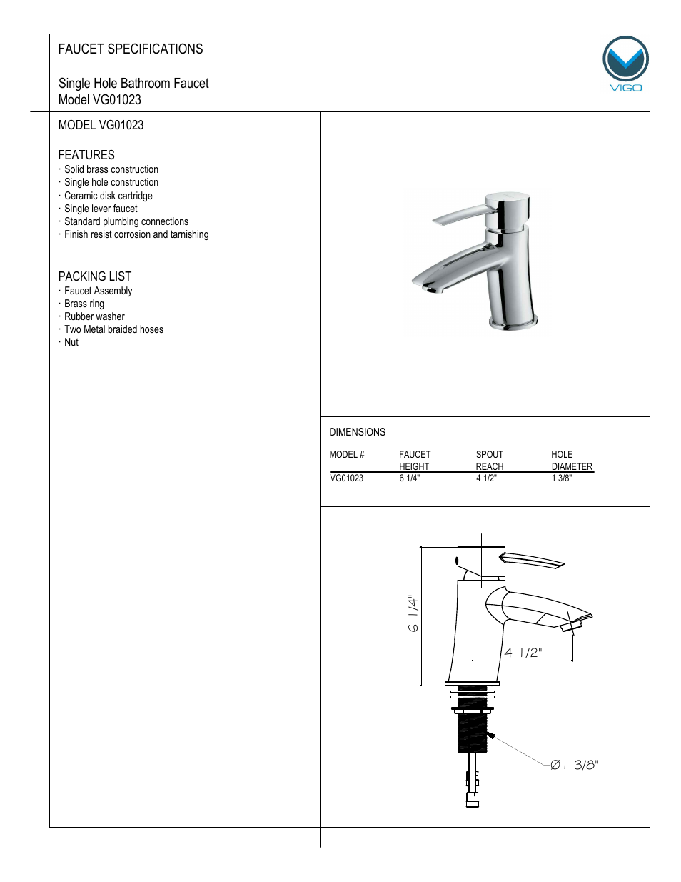 Vigo VG01023 User Manual | 5 pages