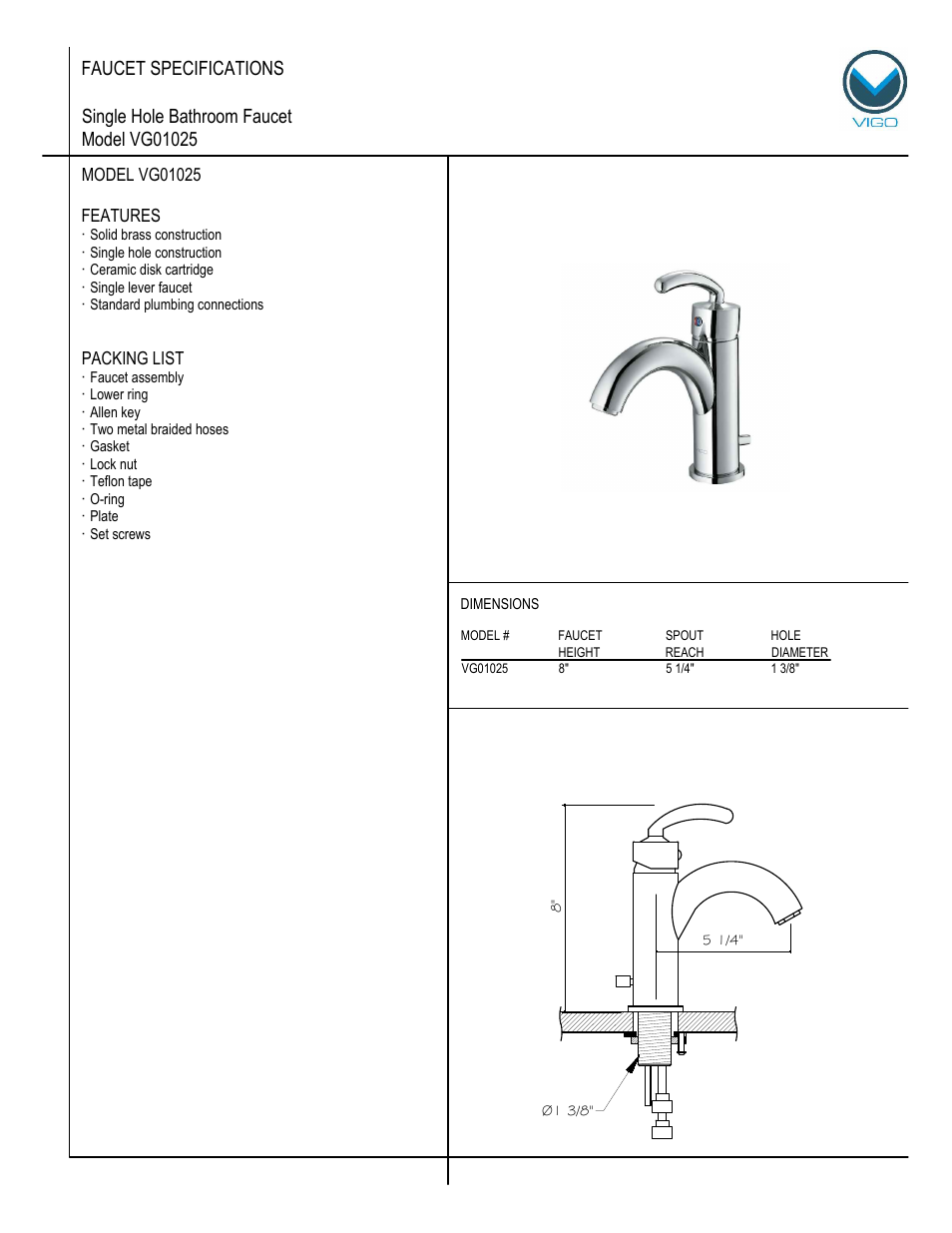 Vigo VG01025 User Manual | 5 pages