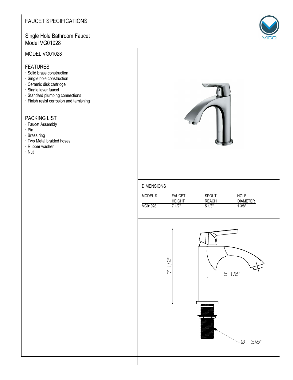 Vigo VG01028 User Manual | 5 pages