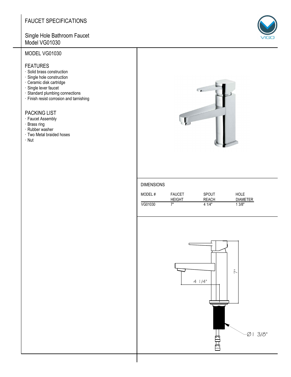 Vigo VG01030 User Manual | 5 pages