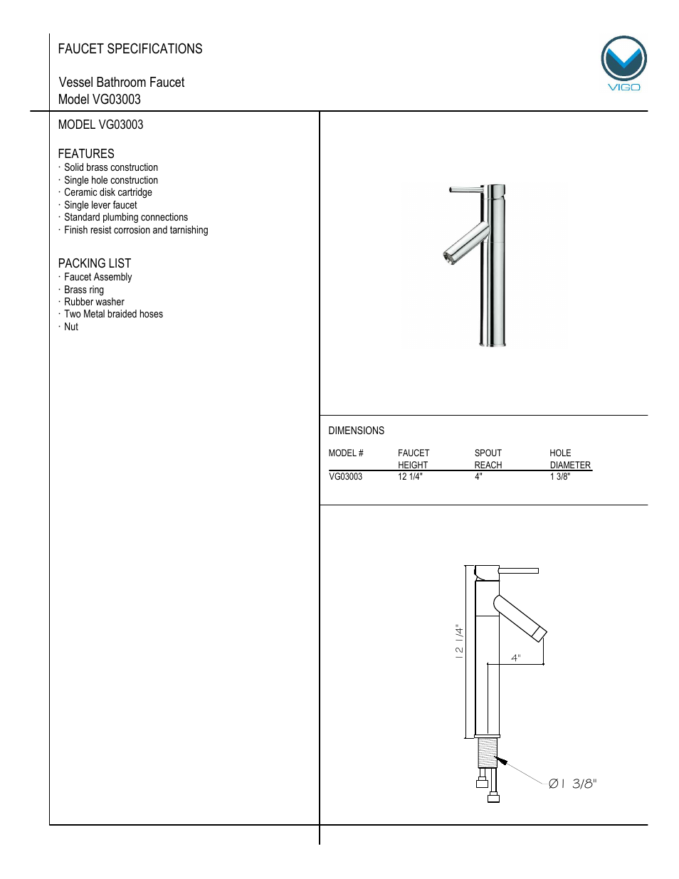 Vigo VG03003 User Manual | 5 pages