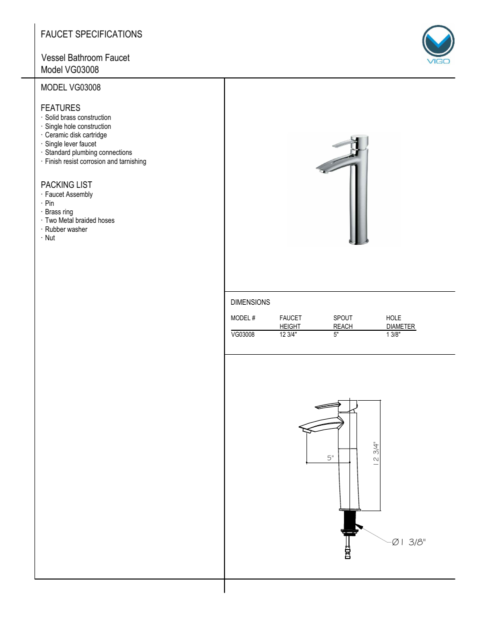 Vigo VG03008 User Manual | 5 pages