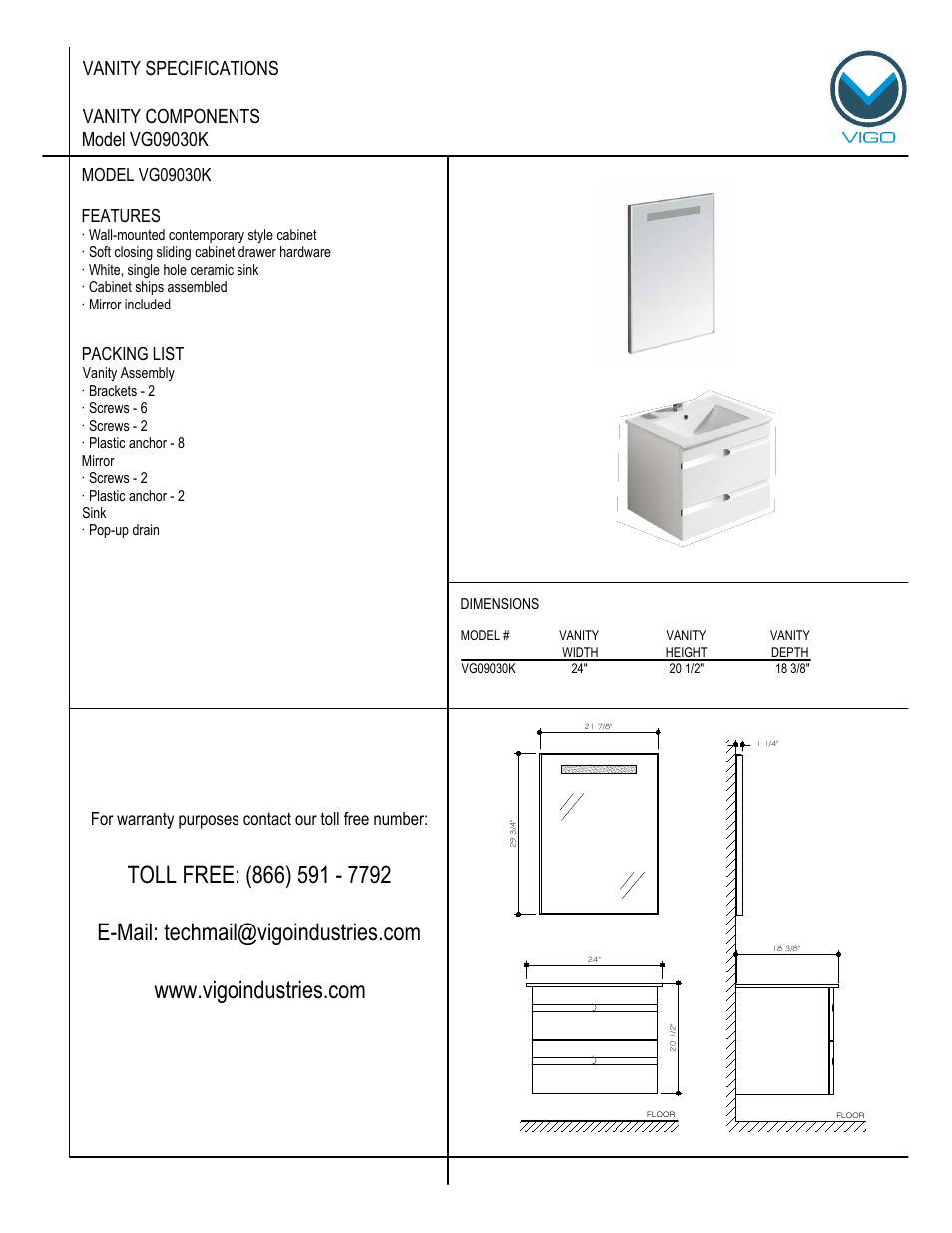 Vigo VG09030K User Manual | 7 pages