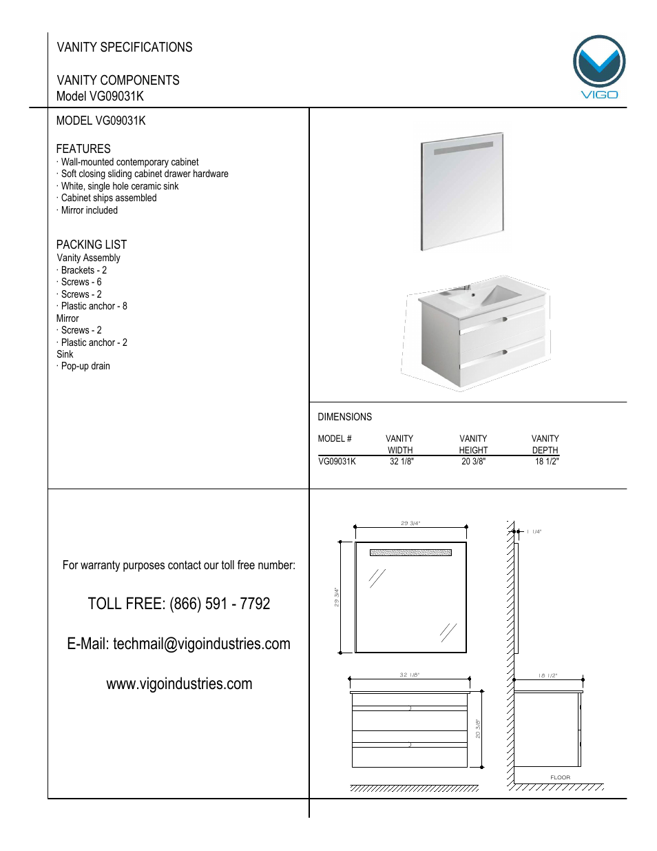 Vigo VG09031K User Manual | 7 pages