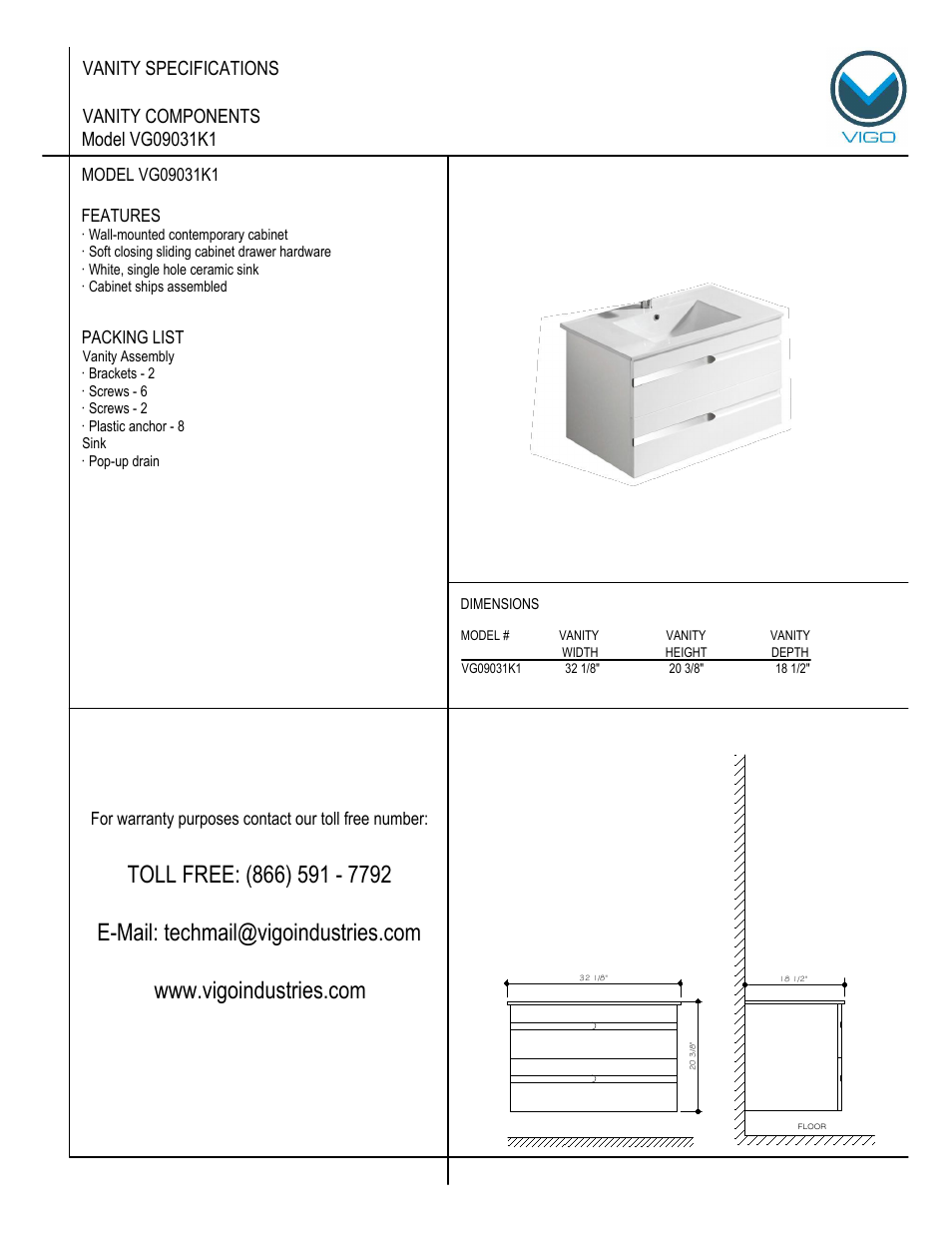 Vigo VG09031K1 User Manual | 7 pages