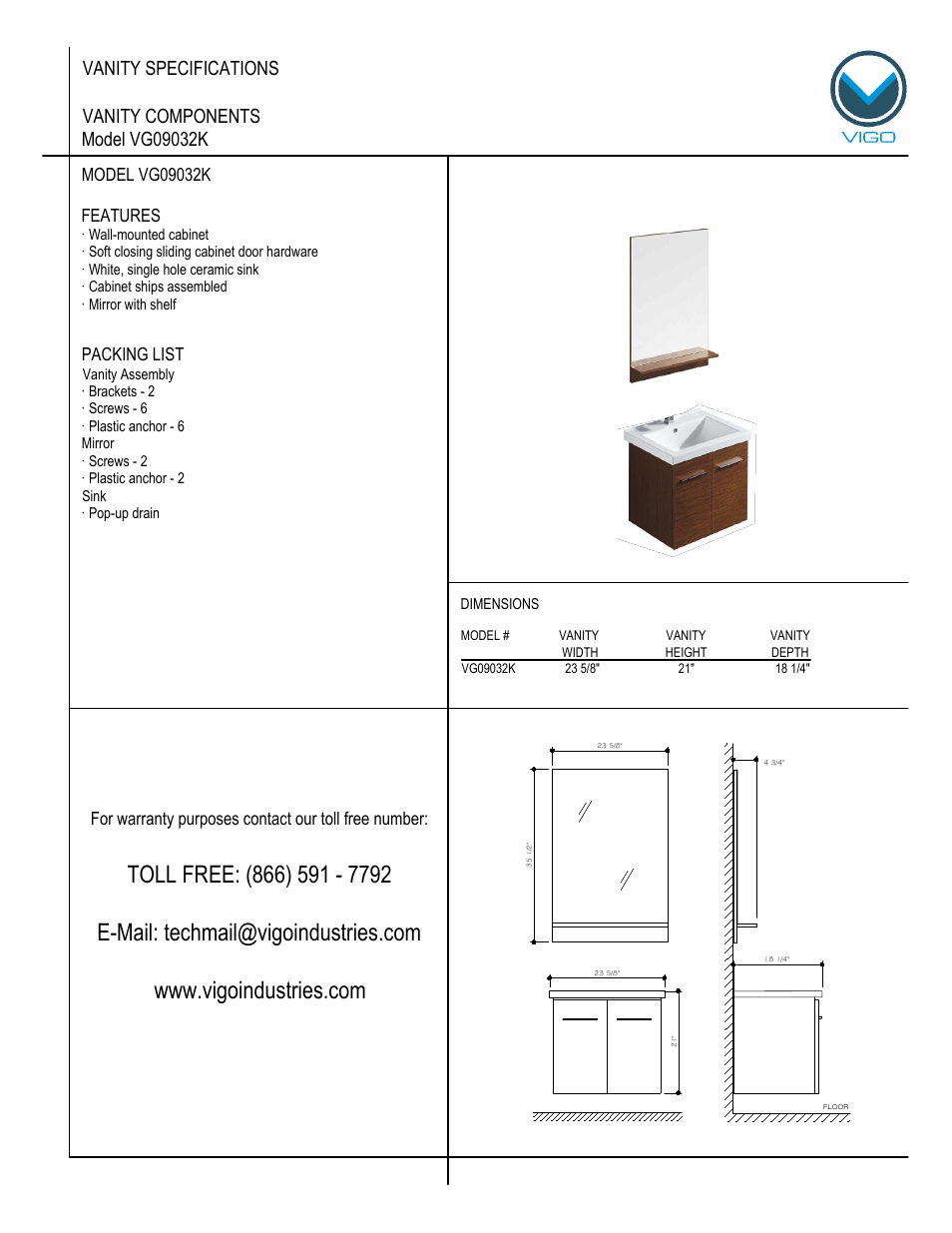 Vigo VG09032K User Manual | 7 pages