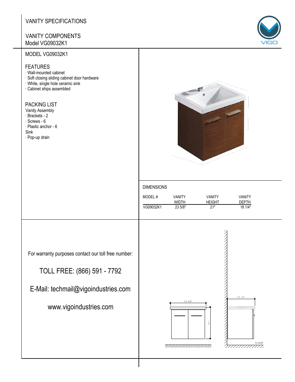 Vigo VG09032K1 User Manual | 7 pages