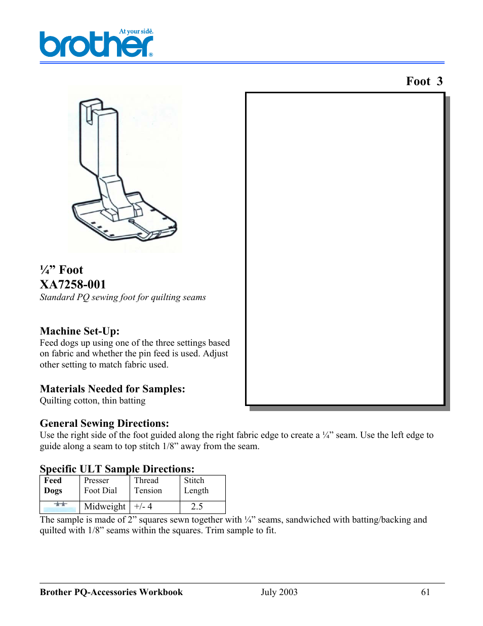 Foot 3, Foot | Brother 1300 User Manual | Page 5 / 20