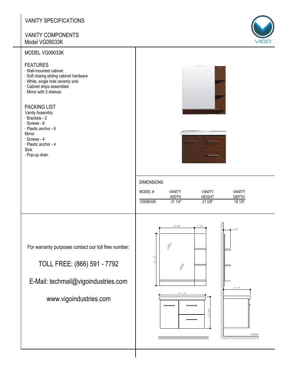 Vigo VG0903K User Manual | 7 pages