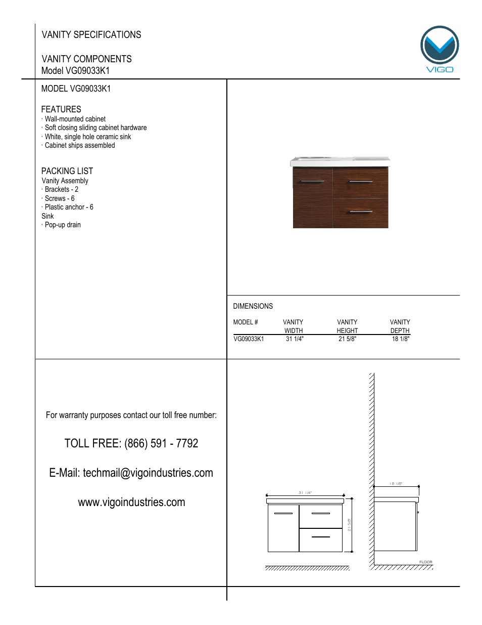 Vigo VG0903K1 User Manual | 7 pages