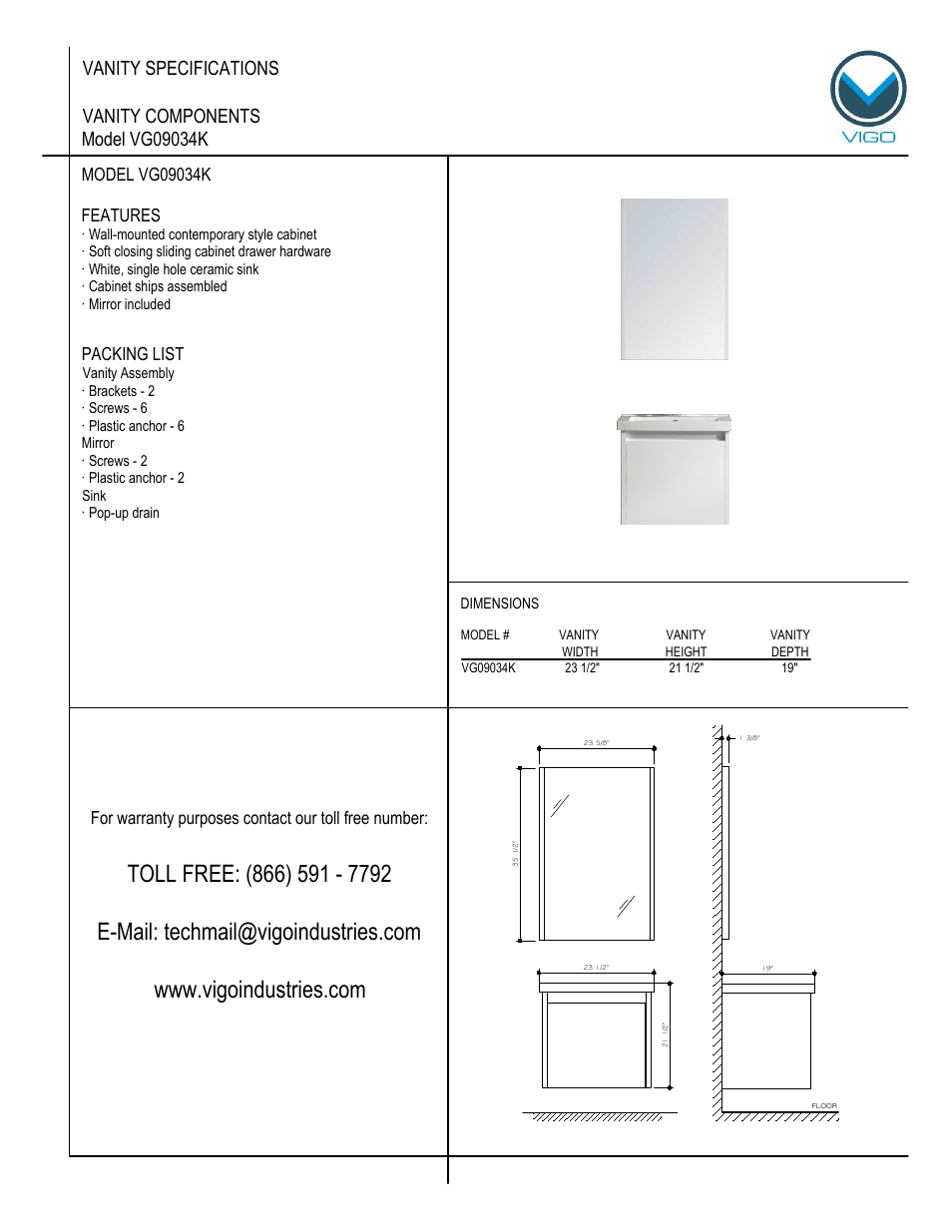 Vigo VG09034K User Manual | 7 pages